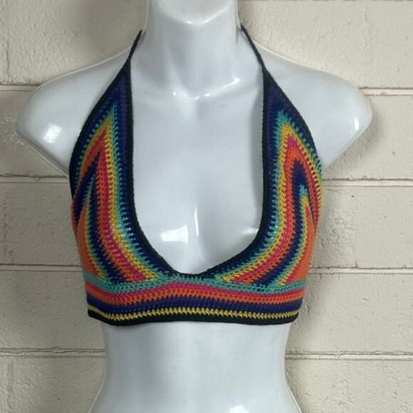 Rainbow Open Knit Halter Top size S - Picture 5 of 8
